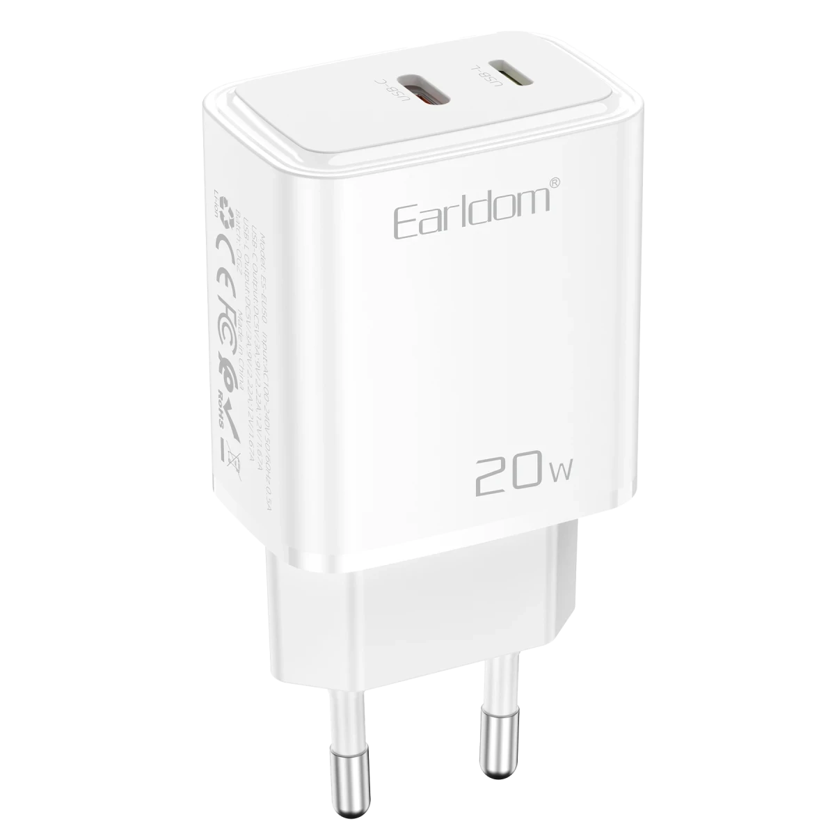 Earldom EU50 20W Type-C ve 20W Lightning Çıkışlı PD Hızlı Şarj Aleti - Beyaz